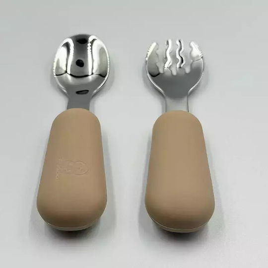 Pandaboo Baby Set with Fork made of Silicone Gray 2pcs
