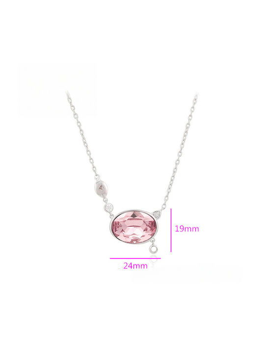 Chrysothemiss Γυναικείο Κολιέ Blush Gem Επιπλατινωμένο Οβάλ Ροζ Κρύσταλλο Chrysothemiss Γυναικείο Κολιέ Blush Gem Επιπλατινωμένο Οβάλ Ροζ Κρύσταλλο