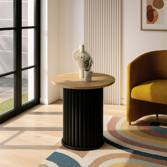 Кръгла Странична Маса Bohema Дървена Черна Sepet Oak Ш50xД50xВ53.2см