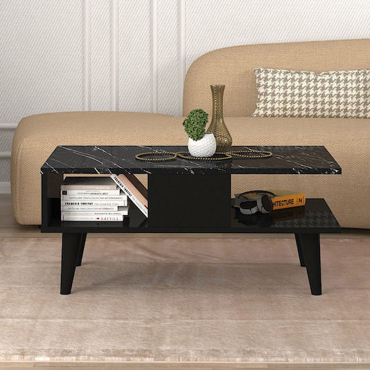 Rectangular Central Coffee Table Andros Black - Black Marble Effect L90xW54xH39.6cm