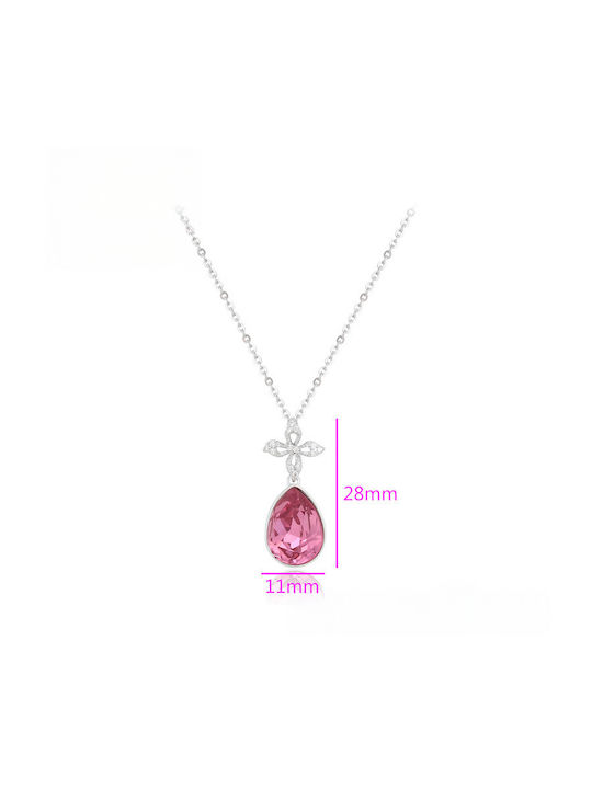 Chrysothemiss Γυναικείο Κολιέ Roselle Drop Επιπλατινωμένο Σταυρό & Ροζ Κρύσταλλο Σχήμα Σταγόνας Chrysothemiss Γυναικείο Κολιέ Roselle Drop Επιπλατινωμένο Σταυρό & Ροζ Κρύσταλλο Σχήμα Σταγόνας