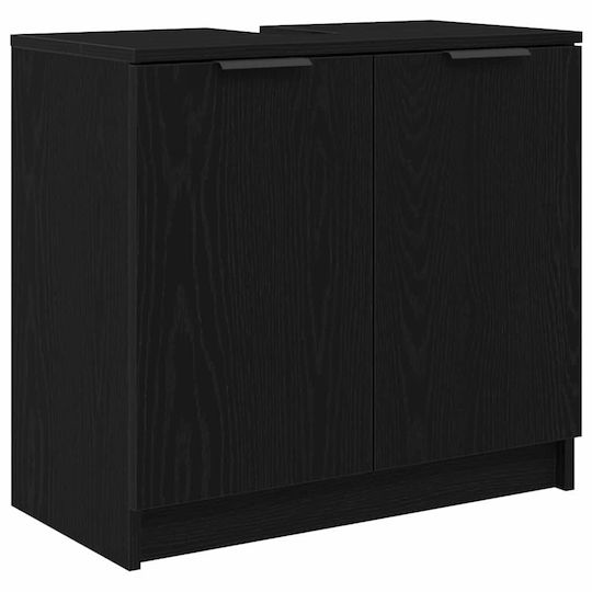 vidaXL Шкаф със Мивка, Огледало & Колона Black Beech