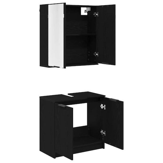 vidaXL Шкаф със Мивка, Огледало & Колона Black Beech