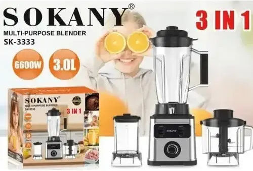 Sokany Blender with Plastic Jug 3 lt 6600W Gray SK-3333