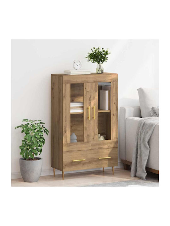 Wall Living Room Display Cabinet made of Wood & Metal with Glass Artisan Oak 69.5x31x115cm