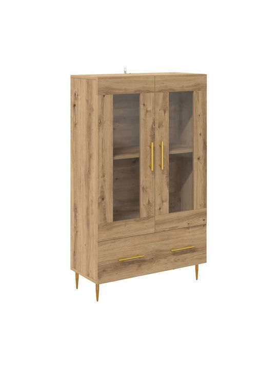 Wall Living Room Display Cabinet made of Wood & Metal with Glass Artisan Oak 69.5x31x115cm