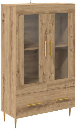 Wall Living Room Display Cabinet made of Wood & Metal with Glass Artisan Oak 69.5x31x115cm