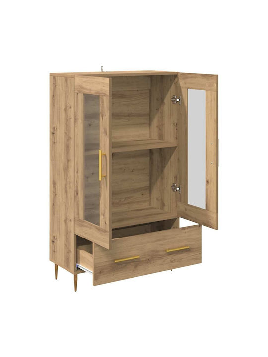 Wall Living Room Display Cabinet made of Wood & Metal with Glass Artisan Oak 69.5x31x115cm