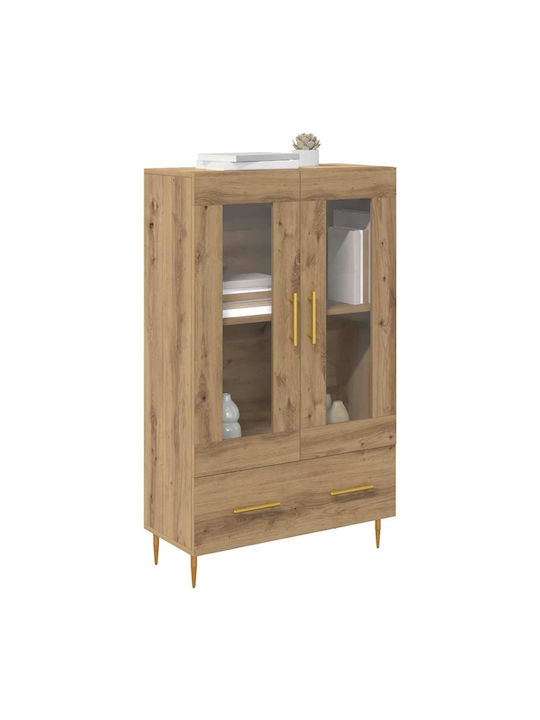 Wall Living Room Display Cabinet made of Wood & Metal with Glass Artisan Oak 69.5x31x115cm