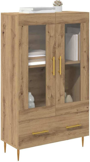 Wall Living Room Display Cabinet made of Wood & Metal with Glass Artisan Oak 69.5x31x115cm