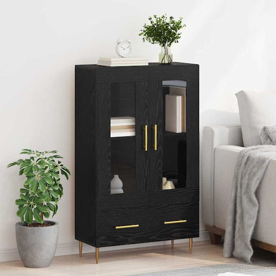 Wall Living Room Display Cabinet made of Wood & Metal with Glass 69.5x31x115cm