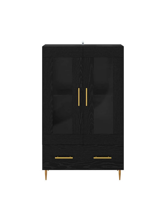 Wall Living Room Display Cabinet made of Wood & Metal with Glass Black Beech 69.5x31x115cm