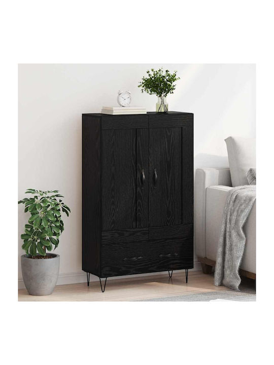 Wand Wohnzimmer Vitrine aus Holz & Metall mit Glas Black Beech 69.5x31x115cm