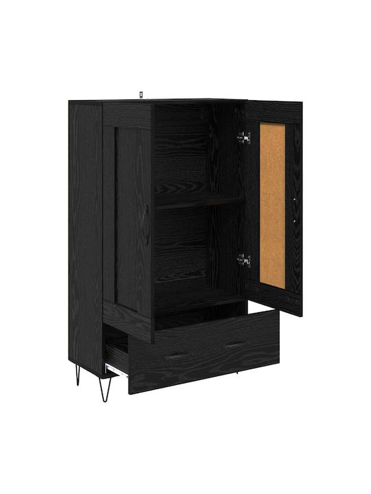 Wand Wohnzimmer Vitrine aus Holz & Metall mit Glas Black Beech 69.5x31x115cm
