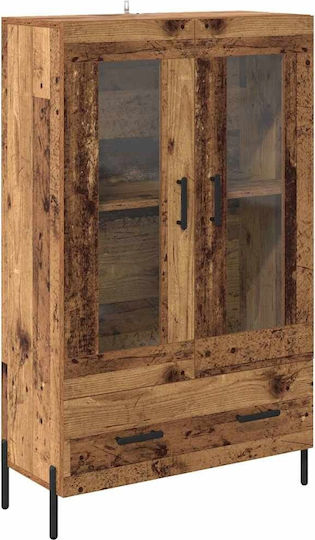 Corona Wall Living Room Display Cabinet made of Wood & Metal with Glass Old Wood 69.5x31x115cm