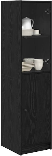 Living Room Display Cabinet Made of Particle Board with Windowed Black Oak 35x37x142cm
