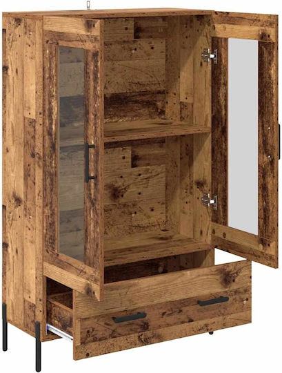 Corona Wall Living Room Display Cabinet made of Wood & Metal with Glass Old Wood 69.5x31x115cm