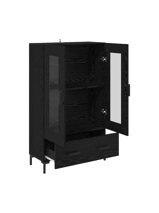Living Room Display Cabinet Made of Wood & Metal with Windowed Black Beech 69.5x31x115cm