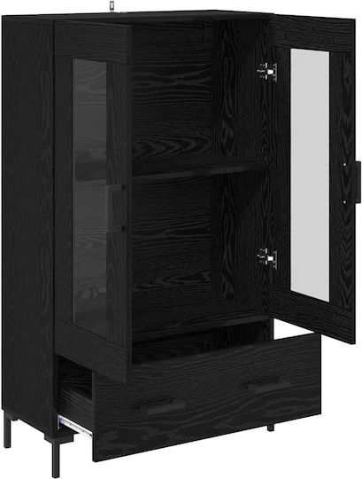 Living Room Display Cabinet Made of Wood & Metal with Windowed Black Beech 69.5x31x115cm