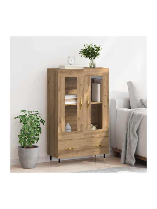 Wall Living Room Display Cabinet made of Wood & Metal with Glass Artisan Oak 69.5x31x115cm