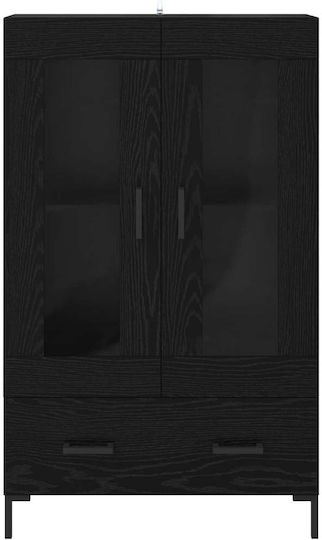 Living Room Display Cabinet Made of Wood & Metal with Windowed Black Beech 69.5x31x115cm