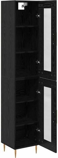Wall Living Room Display Cabinet made of Wood & Metal with Glass Black Beech 34.5x34x180cm