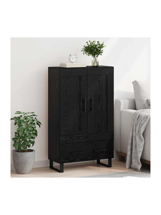 Wand Wohnzimmer Vitrine aus Holz & Metall mit Glas Black Beech 69.5x31x115cm
