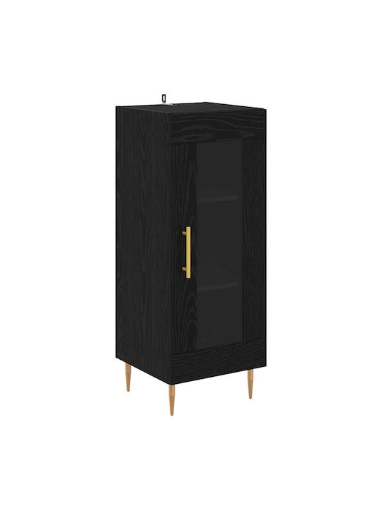 Wand Wohnzimmer Vitrine aus Holz & Metall mit Glas Black Beech 34.5x34x180cm