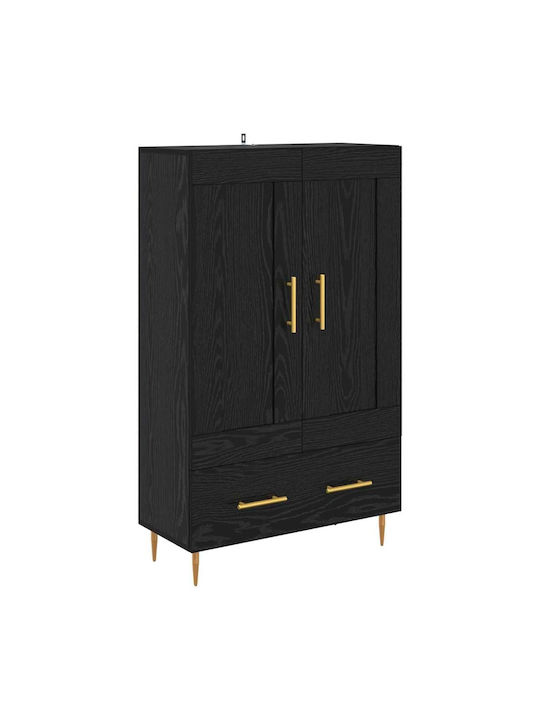 Wand Wohnzimmer Vitrine aus Holz & Metall mit Glas Black Beech 69.5x31x115cm