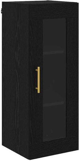 Wall Living Room Display Cabinet made of Wood & Metal with Glass Black Beech 34.5x34x180cm