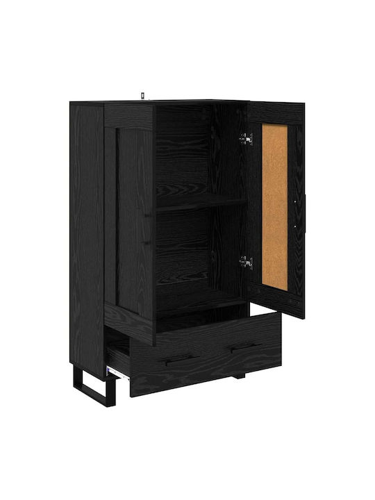 Wand Wohnzimmer Vitrine aus Holz & Metall mit Glas Black Beech 69.5x31x115cm