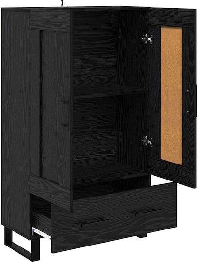 Wall Living Room Display Cabinet made of Wood & Metal with Glass Black Beech 69.5x31x115cm