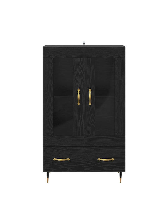 Wall Living Room Display Cabinet made of Wood & Metal with Glass Black Beech 69.5x31x115cm