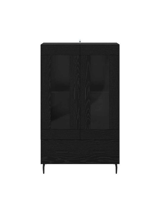 Wall Living Room Display Cabinet made of Wood & Metal with Glass Black Beech 69.5x31x115cm