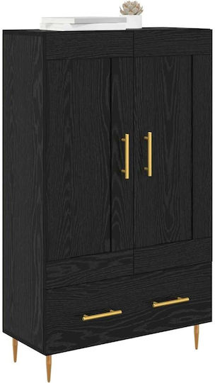 Wall Living Room Display Cabinet made of Wood & Metal with Glass Black Beech 69.5x31x115cm