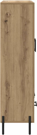 Corona Vitrină Suspendată pentru Sufragerie din Lemn și Metal Stejar Artisan cu Geam 69,5x31x115cm