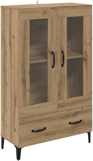 Standvitrine fürs Wohnzimmer aus Spanplatte in Artisan-Eiche mit Glas 70 x 31 x 115 cm
