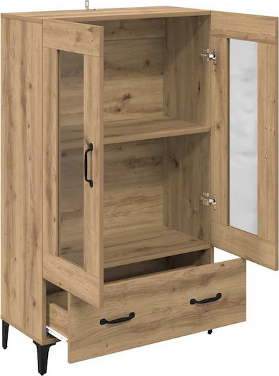 Standvitrine fürs Wohnzimmer aus Spanplatte in Artisan-Eiche mit Glas 70 x 31 x 115 cm