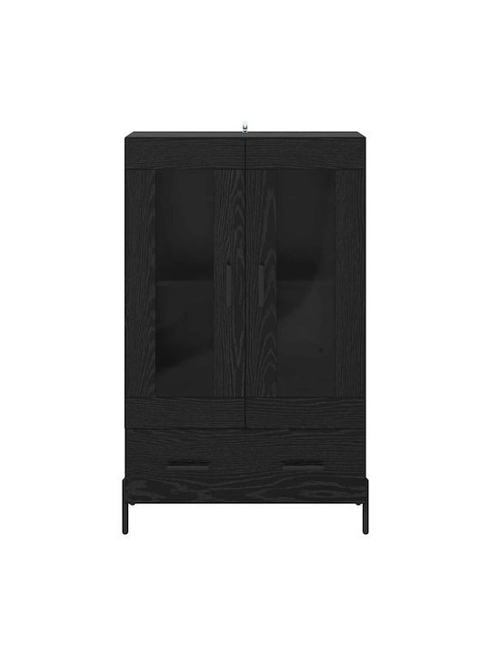 Corona Wohnzimmer Vitrine aus Holz & Metall mit Verglasung Schwarze Eiche 69.5x31x115cm