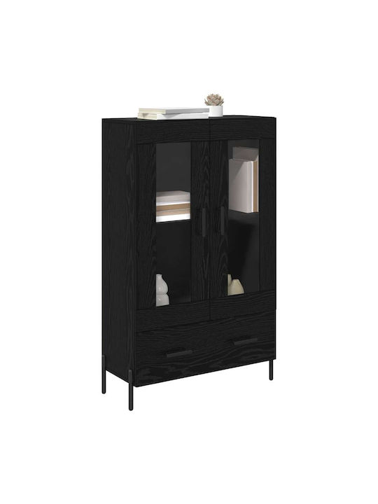 Corona Wohnzimmer Vitrine aus Holz & Metall mit Verglasung Schwarze Eiche 69.5x31x115cm