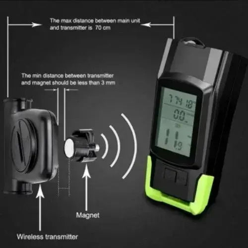 BK-1920 Rechargeable Front Bicycle Light Black LED with Horn and Wireless Speedometer