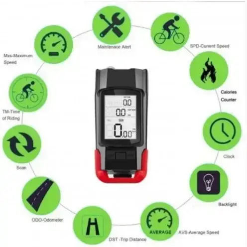 BK-1920 Rechargeable Front Bicycle Light Black LED with Horn and Wireless Speedometer