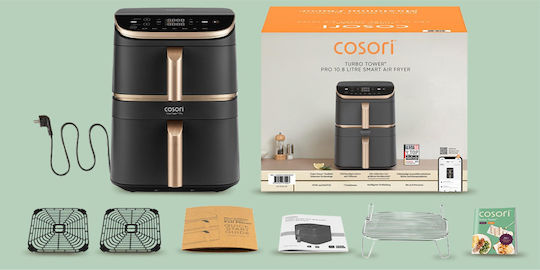 Cosori Turbo Tower Pro Heißluftfritteuse mit Wi-Fi & Doppel-Abnehmbarer Korb 10.8Es Schwarz