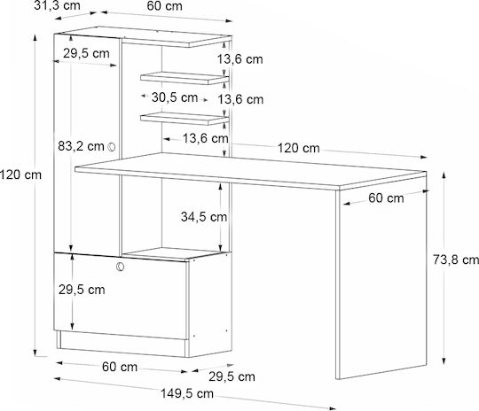 Γραφείο Domingo Ξύλινο Καρυδί 149.5x60x120εκ.