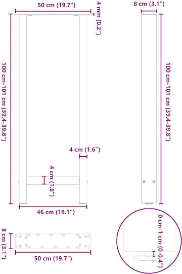 vidaXL Metallic Furniture Leg 2 Pieces Suitable for Table / Coffee Table 50x100x100cm White