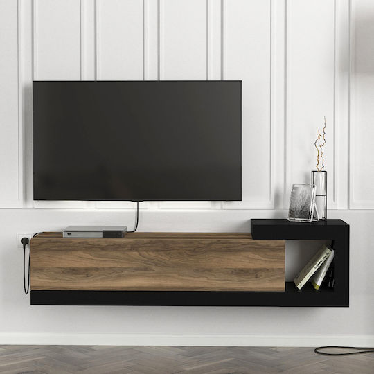 TV-Ständer Volare aus Metall & Walnuss Holz - Schwarz M150xT29.6xH38.6cm