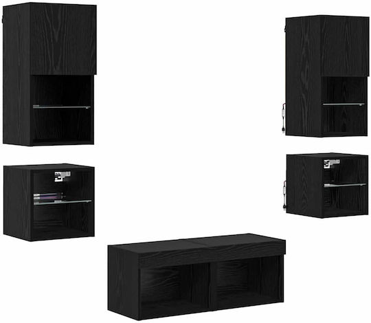 Living Room TV Unit with Showcase & Lighting Black Beech L30xW30xH30cm