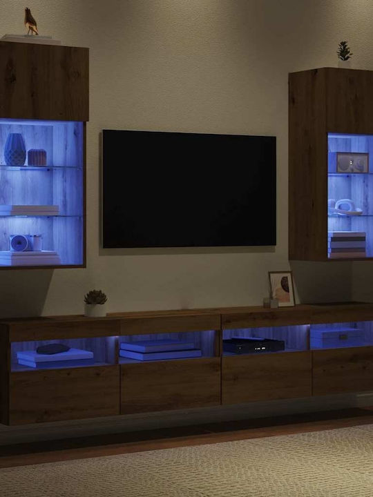 Unitate TV pentru sufragerie Stejar artizanal cu iluminare L40.5xA30xÎ90cm