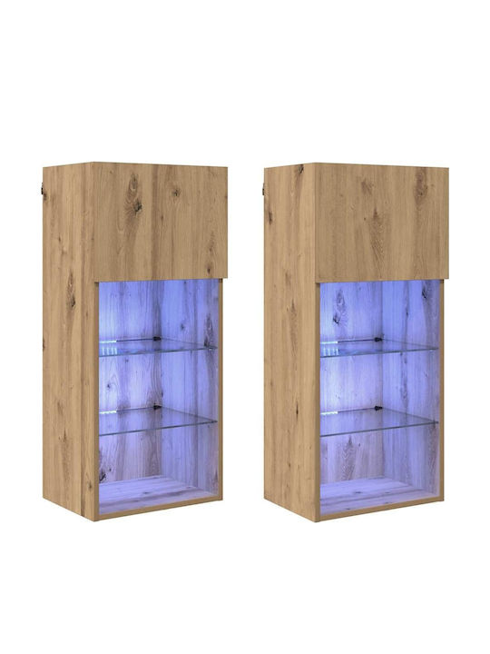 Unitate TV pentru sufragerie Stejar artizanal cu iluminare L40.5xA30xÎ90cm