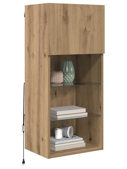 Unitate TV pentru sufragerie Stejar artizanal cu iluminare L40.5xA30xÎ90cm